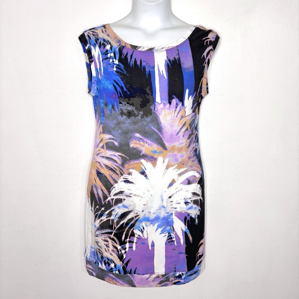 Trina Turk Dress Large Tropical Palm Tree VBack Resort Vacation Beach Party